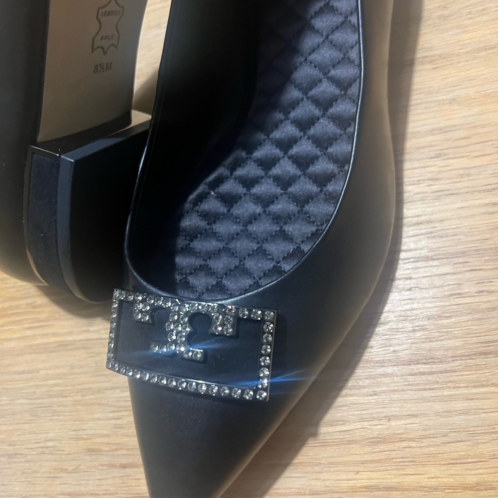 TORY BURCH GIGI 55MM EMBELLISHED
POINTY TOE PUMP BLACK size 8.5 women New - Picture 5 of 14